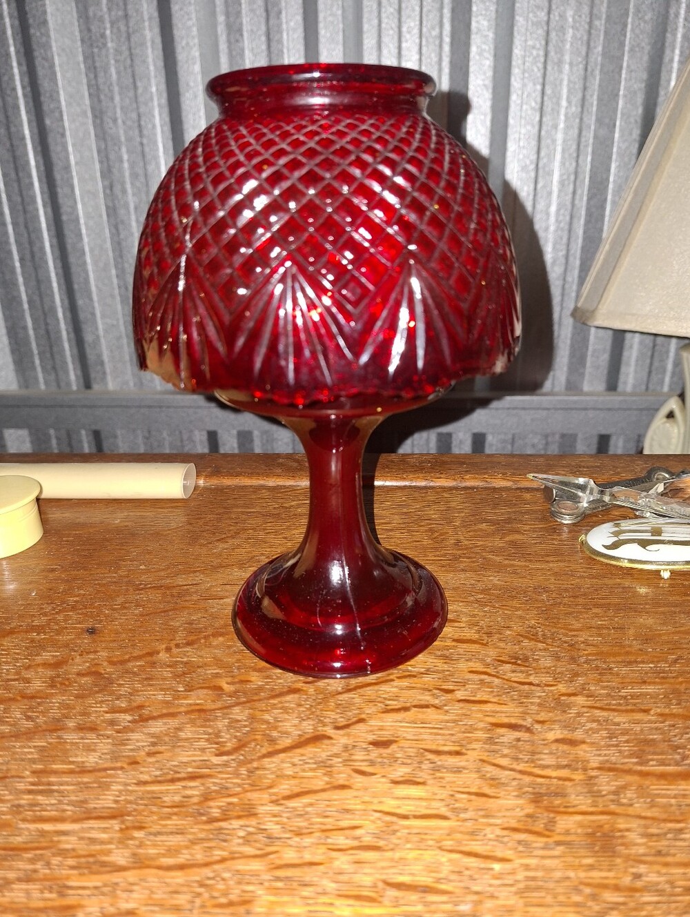 Ruby Red Pressed Glass L. E. Smith Rairy Lamp